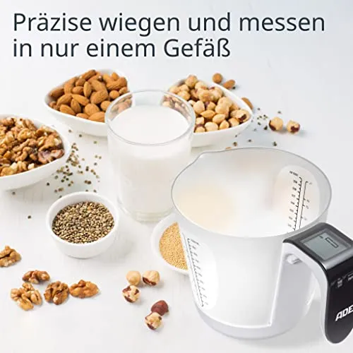 ADE Digitale Messbecher-Waage | Küchenwaage mit Messbecher zum Wiegen und Messen | Elektronische Messbecherwaage zum Backen und Kochen