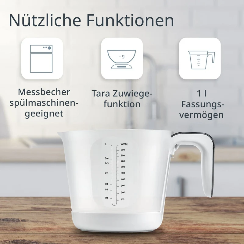 ADE Digitale Messbecher-Waage | Küchenwaage mit Messbecher zum Wiegen und Messen | Elektronische Messbecherwaage zum Backen und Kochen