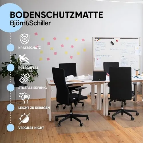 Björn&Schiller Bodenschutzmatte 100 x 120 cm Kratzschutz Schreibtischunterlage, Transparent, rutschfeste Bürostuhlunterlage, Bodenmatte, Stuhlunterlage, Stärke: 1,5 mm