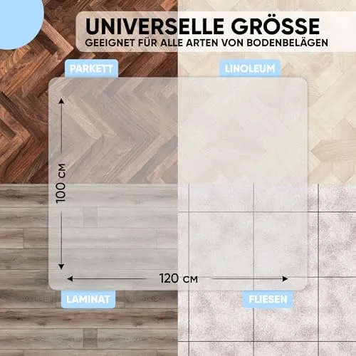 Björn&Schiller Bodenschutzmatte 100 x 120 cm Kratzschutz Schreibtischunterlage, Transparent, rutschfeste Bürostuhlunterlage, Bodenmatte, Stuhlunterlage, Stärke: 1,5 mm