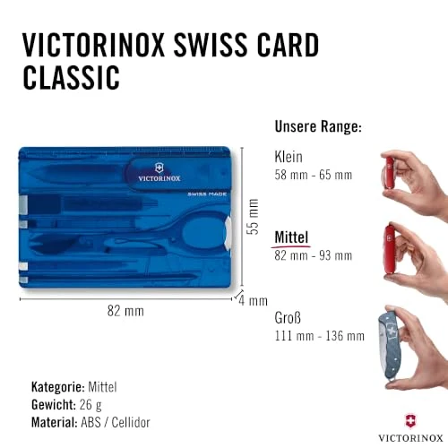 Victorinox Swiss Card Classic Multitool-Taschenmesser, 10 Funktionen, Blau