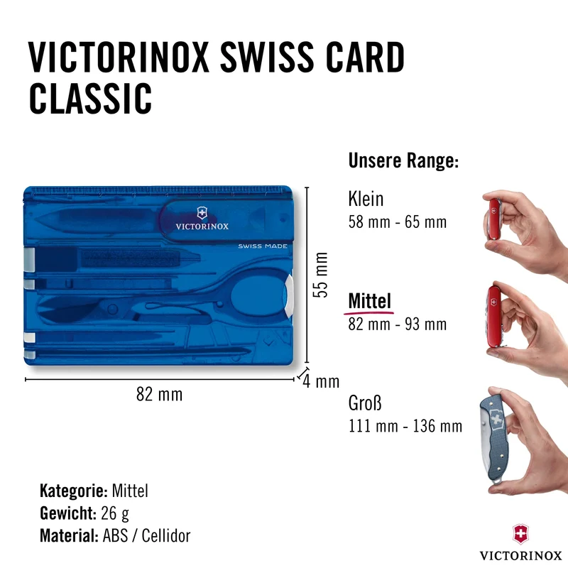 Victorinox Swiss Card Classic Multitool-Taschenmesser, 10 Funktionen, Blau