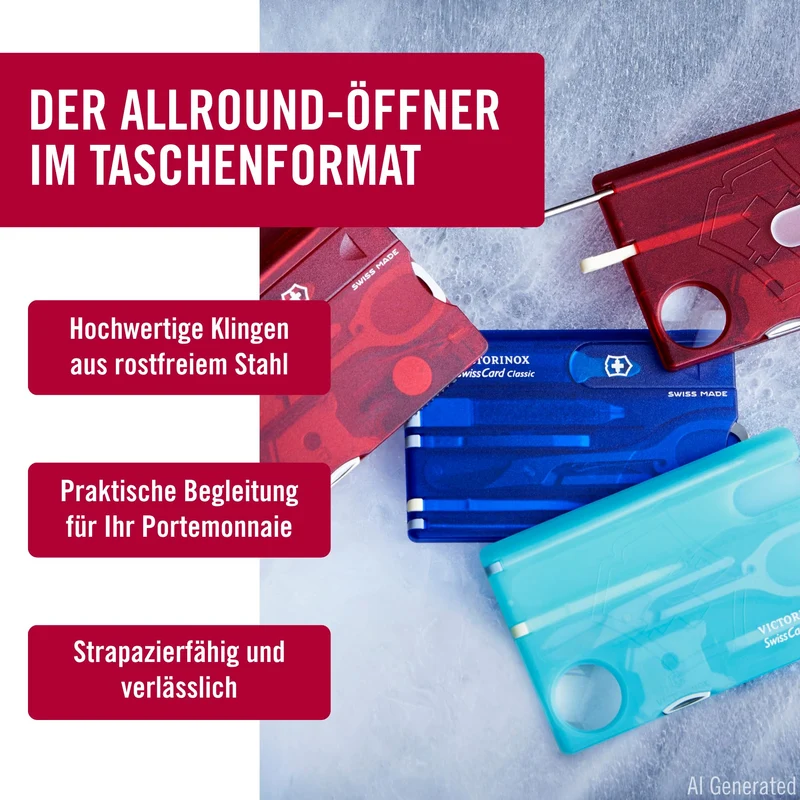 Victorinox Swiss Card Classic Multitool-Taschenmesser, 10 Funktionen, Blau