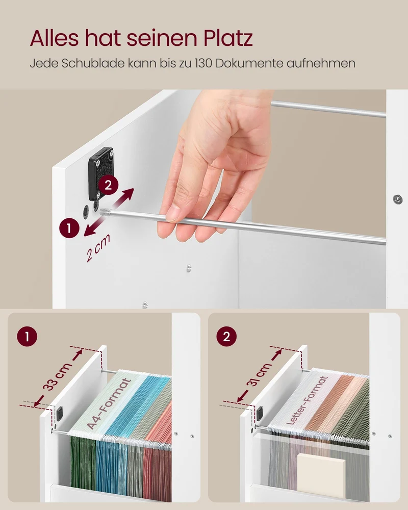 VASAGLE Aktenschrank, Büroschrank, mit 3 abschließbaren Schubladen