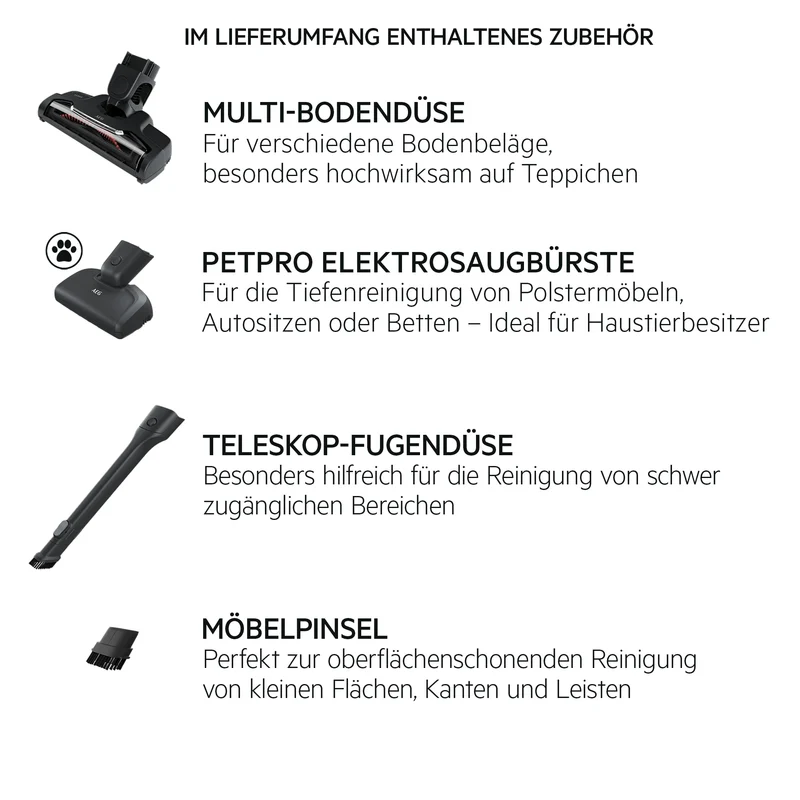 AEG QX6 2in1 Akku Staubsauger kabellos, Tierhaardüse, Grau, QX6-1-45AN