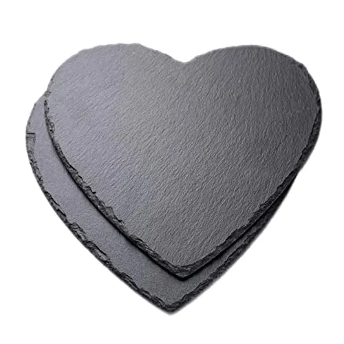 WLWNWFT Schieferplatten 20cm 2er Set, Servierplatten aus Schiefer, Schieferplatte Servierplatte Herz mit Kreidestift, Schieferherzen zum Servieren & Beschriften