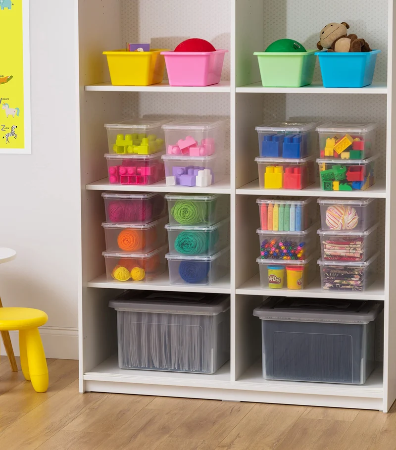 Iris Ohyama Vielseitige Aufbewahrungsboxen, 5L, 10er-Set, Transparent, Deckel leicht schließbar, Stapelbar, Für Schrank, Regale, Klassenzimmer, Organisation, Spielzeug, Kunstbedarf, Schuhe, CNL-5