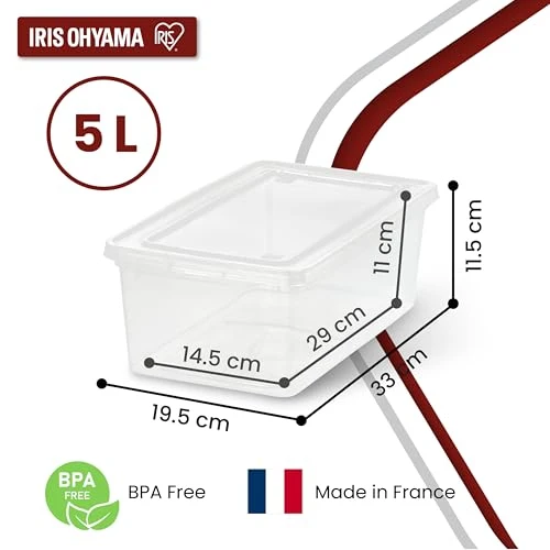Iris Ohyama Vielseitige Aufbewahrungsboxen, 5L, 10er-Set, Transparent, Deckel leicht schließbar, Stapelbar, Für Schrank, Regale, Klassenzimmer, Organisation, Spielzeug, Kunstbedarf, Schuhe, CNL-5