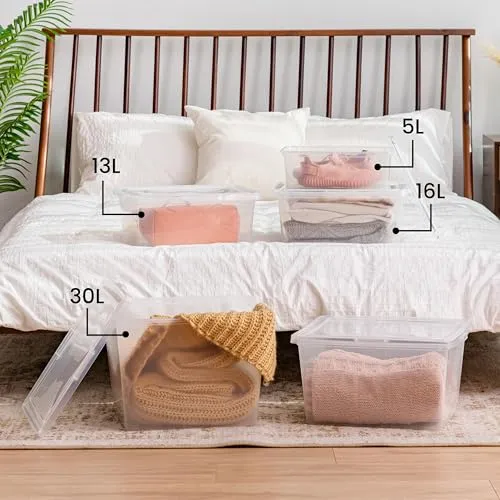 Iris Ohyama Vielseitige Aufbewahrungsboxen, 5L, 10er-Set, Transparent, Deckel leicht schließbar, Stapelbar, Für Schrank, Regale, Klassenzimmer, Organisation, Spielzeug, Kunstbedarf, Schuhe, CNL-5