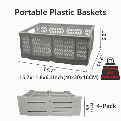 Kunststoff-Aufbewahrungskisten, 20 l, für Zuhause und Büro, faltbare Aufbewahrungskörbe für Lebensmittel, Obst, Gemüse, Snacks, Spielzeug, Weihnachtsgeschenke, Speisekammerkisten, Korb