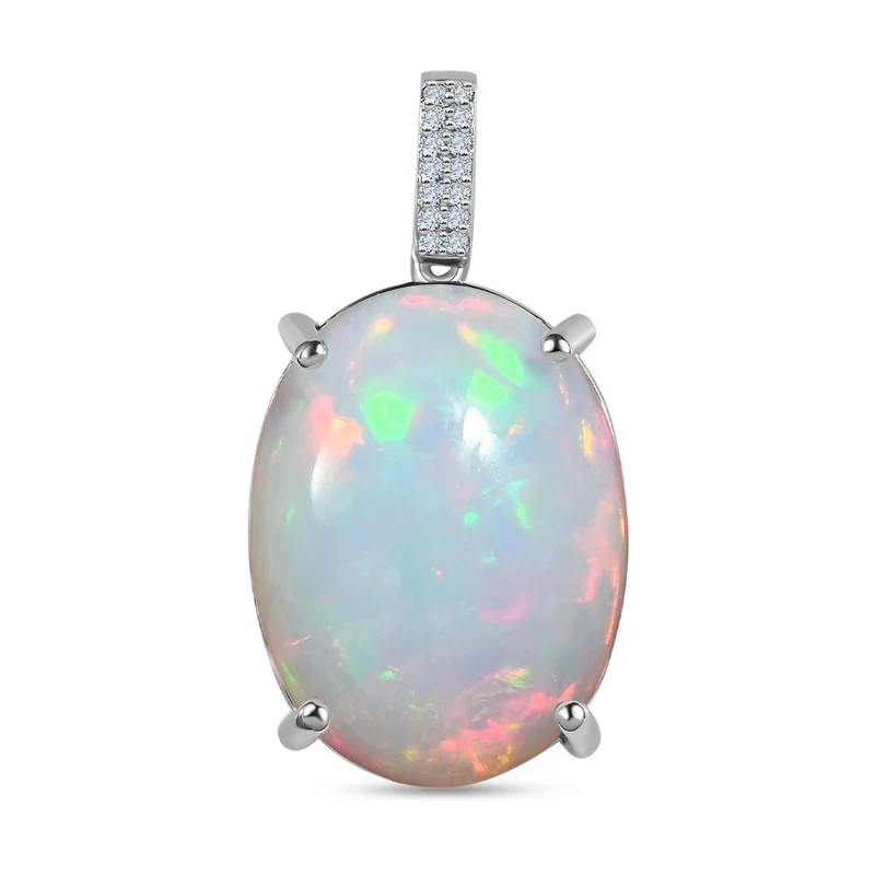 RHAPSODY AAAA Natürlicher, äthiopischer Welo Opal, Weißer Diamant Anhänger, 950 Platin, ca. 14.76 ct