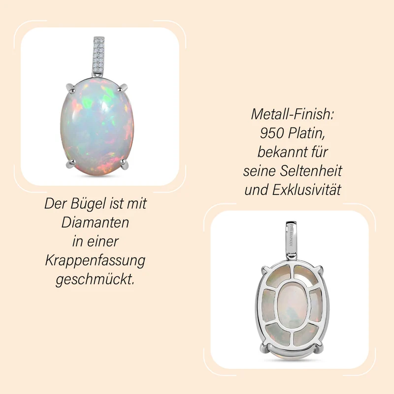 RHAPSODY AAAA Natürlicher, äthiopischer Welo Opal, Weißer Diamant Anhänger, 950 Platin, ca. 14.76 ct
