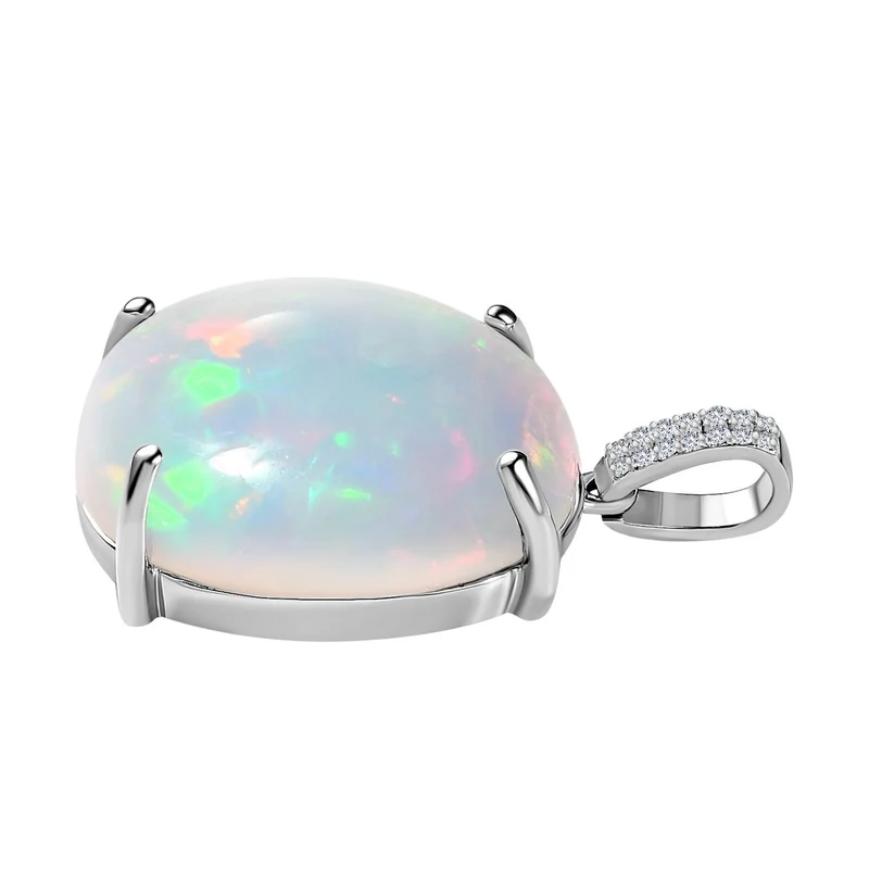 RHAPSODY AAAA Natürlicher, äthiopischer Welo Opal, Weißer Diamant Anhänger, 950 Platin, ca. 14.76 ct