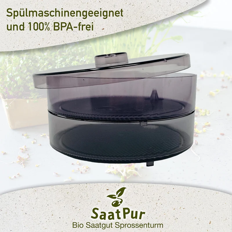 SaatPur® Keimsprossenbox Set 1 mit Einer Etagen als Sprossen Keimgerät: Sprossen Anzucht sowie Microgreens Anzuchtschalen. Keimbox, Keimschale, Keimschachtel, Sprossenbox, Sprossenhaus, Keimgerät
