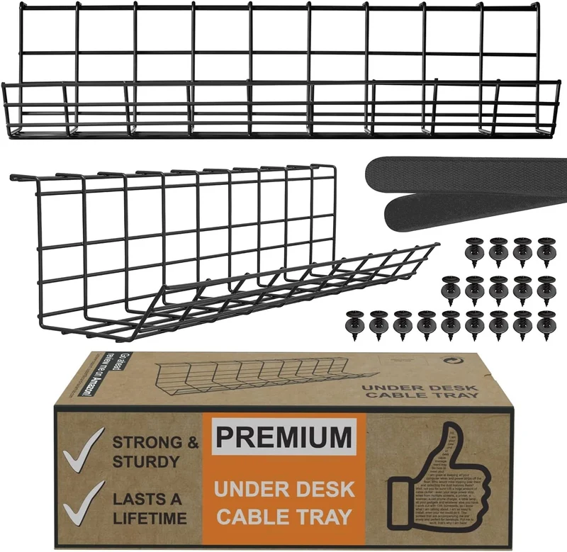 Scandinavian Hub Kabelorganisation · Metallgitter-Kabelwanne – Stahl Schwarz · 43cm (2-pack)