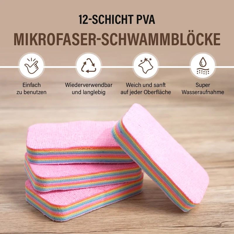 4er-Set Regenbogen-Putztücher, 12-Schicht Mikrofaser-Schwammblock, saugstark und wiederverwendbar