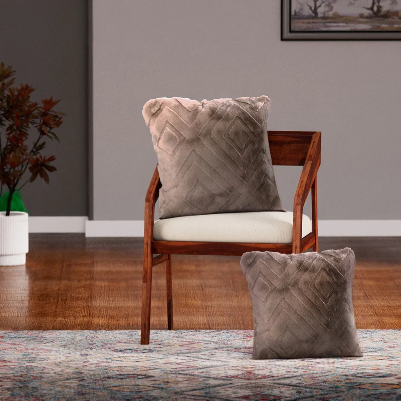 Superweicher Mikroplusch 2er Set Sofa-Kissenbezüge mit Rautenmuster, 45 x 45 und 60 x 60 cm, Hellbraun