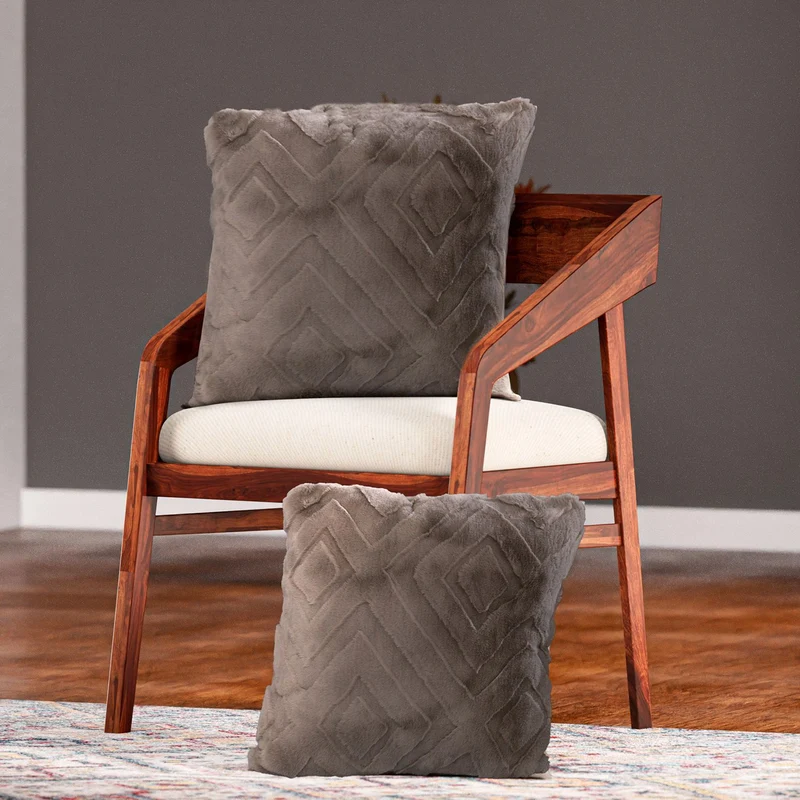 Superweicher Mikroplusch 2er Set Sofa-Kissenbezüge mit Rautenmuster, 45 x 45 und 60 x 60 cm, Hellbraun