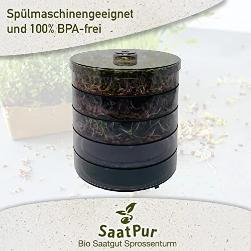 SaatPur® Keimsprossenbox Set 4 mit Vier Etagen als Sprossen Keimgerät: Sprossen Anzucht sowie Microgreens Anzuchtschalen. Keimbox, Keimschale, Keimschachtel, Sprossenbox, Sprossenhaus, Keimgerät