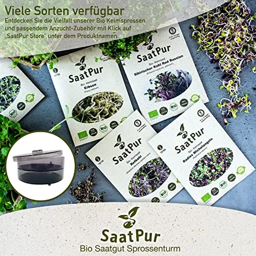 SaatPur® Keimsprossenbox Set 4 mit Vier Etagen als Sprossen Keimgerät: Sprossen Anzucht sowie Microgreens Anzuchtschalen. Keimbox, Keimschale, Keimschachtel, Sprossenbox, Sprossenhaus, Keimgerät