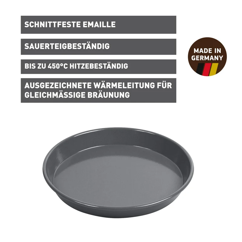 Original Kaiser La Forme Plus rundes Backblech 30 cm, Emailleboden, antihaftbeschichtet, schnittfest, sauerteigbeständig, extra hoher Rand, Schwarz