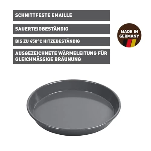 Original Kaiser La Forme Plus rundes Backblech 30 cm, Emailleboden, antihaftbeschichtet, schnittfest, sauerteigbeständig, extra hoher Rand, Schwarz