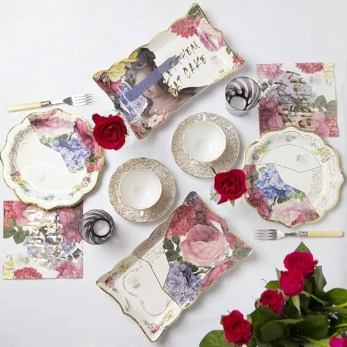 Talking Tables Truly Scrumptious Blumen Papier-Servierplatten, 4er-Pack Einweg-Tabletts für Nachmittagstee, Geburtstag, Muttertag, Bridgerton, 17,5 cm