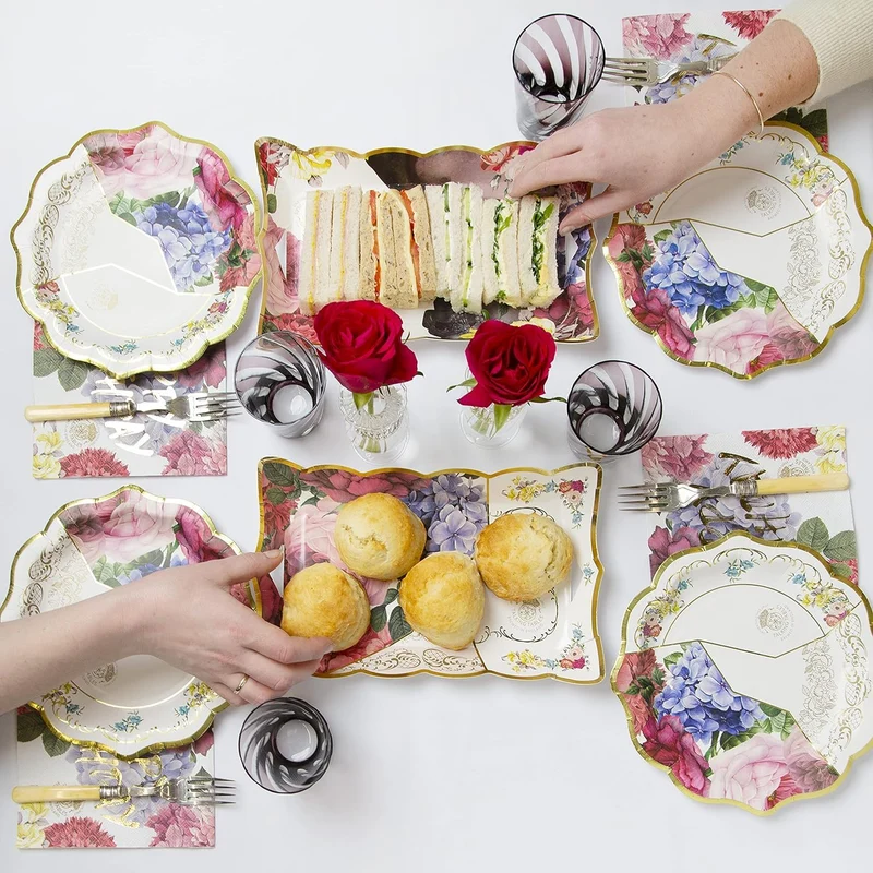 Talking Tables Truly Scrumptious Blumen Papier-Servierplatten, 4er-Pack Einweg-Tabletts für Nachmittagstee, Geburtstag, Muttertag, Bridgerton, 17,5 cm