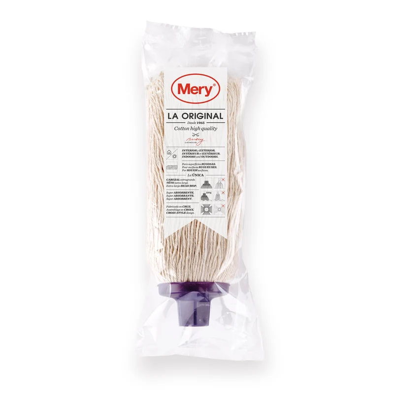 Mery | Baumwollmopp | Super saugfähig | XL Mopkopf | Universelles Gewinde | Robuster Wischmopp | Naturfarbe | 22 cm, Ekrü