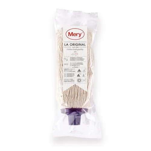 Mery | Baumwollmopp | Super saugfähig | XL Mopkopf | Universelles Gewinde | Robuster Wischmopp | Naturfarbe | 22 cm, Ekrü