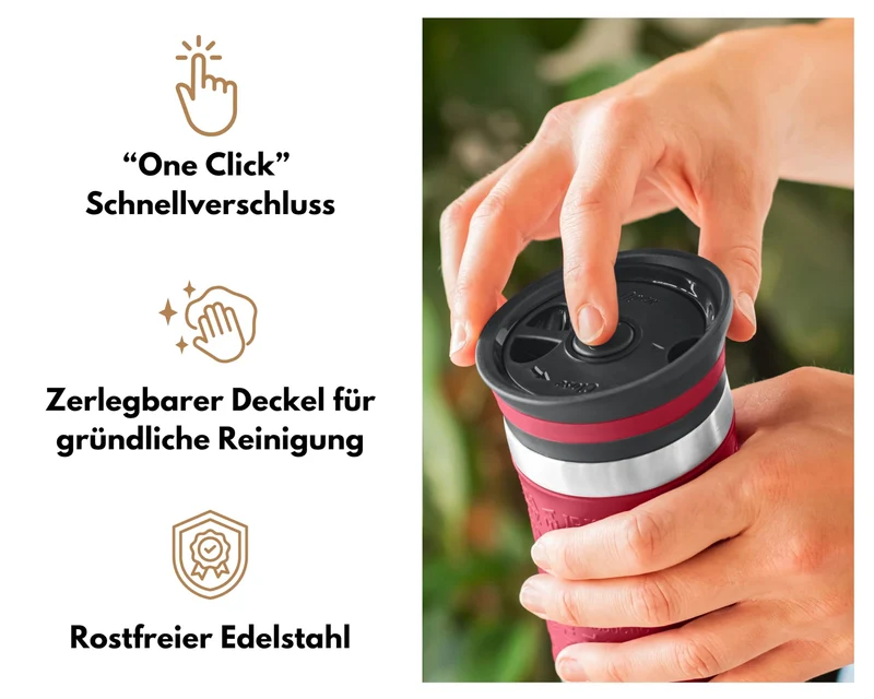 Milu Thermobecher Kaffee to go 370ml, 450ml Isolierbecher Kaffeebecher - 100% Auslaufsicher - Trinkbecher aus Edelstahl - Autobecher doppelwand Isolierung - Travel Mug (Rot, 370ml)