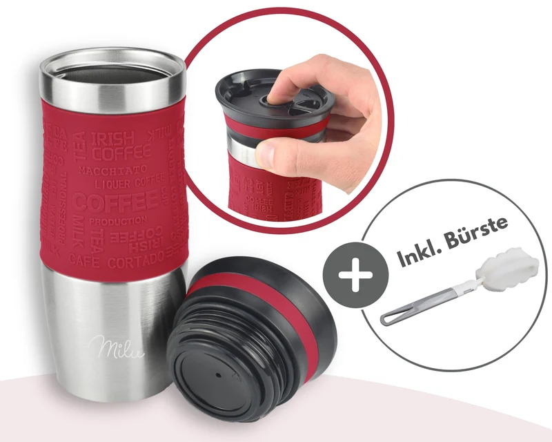 Milu Thermobecher Kaffee to go 370ml, 450ml Isolierbecher Kaffeebecher - 100% Auslaufsicher - Trinkbecher aus Edelstahl - Autobecher doppelwand Isolierung - Travel Mug (Rot, 370ml)