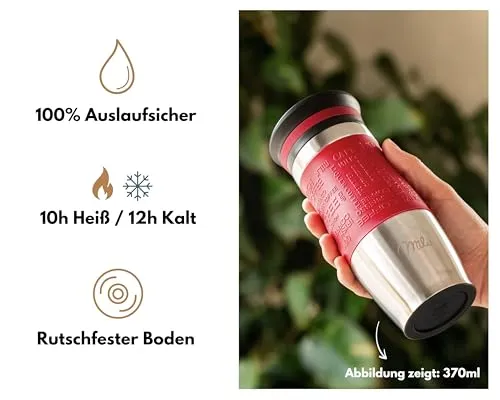 Milu Thermobecher Kaffee to go 370ml, 450ml Isolierbecher Kaffeebecher - 100% Auslaufsicher - Trinkbecher aus Edelstahl - Autobecher doppelwand Isolierung - Travel Mug (Rot, 370ml)