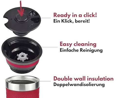 Milu Thermobecher Kaffee to go 370ml, 450ml Isolierbecher Kaffeebecher - 100% Auslaufsicher - Trinkbecher aus Edelstahl - Autobecher doppelwand Isolierung - Travel Mug (Rot, 370ml)