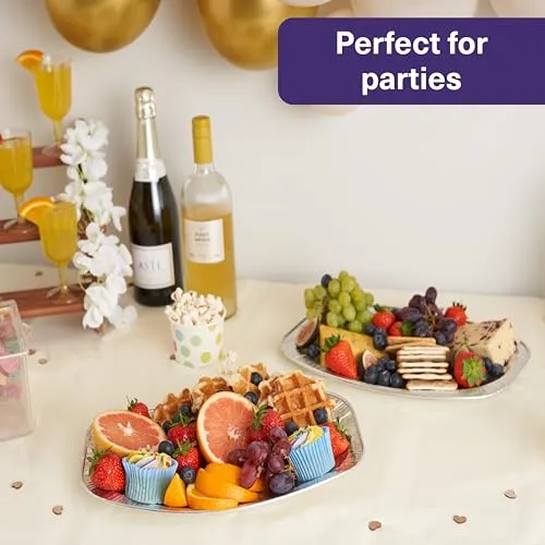 MATANA 20 Große Alu Servierplatten, 35x26cm – Einweg- & Mehrweg Serviertablett mit Hohem Rand & Extra Tiefe – Ofen- & Gefrierschrankgeeignete Buffetplatten für Partys, Weihnachten, Catering