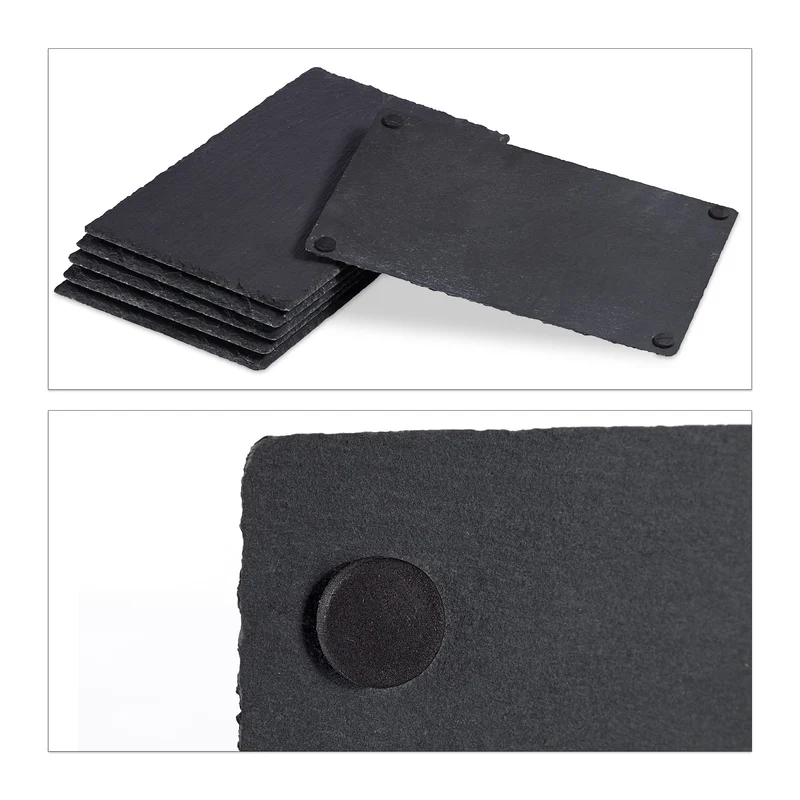 Relaxdays Schieferplatte im 6er Set, große Servierplatten aus Schiefer, zum Servieren & Beschriften, 30x20 cm, anthrazit