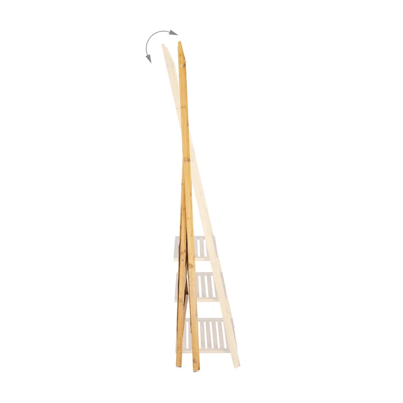 Relaxdays Handtuchhalter Bambus, Holz-Kleiderständer faltbar, 3 Ablagen, 3 Stangen, 4 Haken, HBT: 152 x 53 x 31cm, Natur