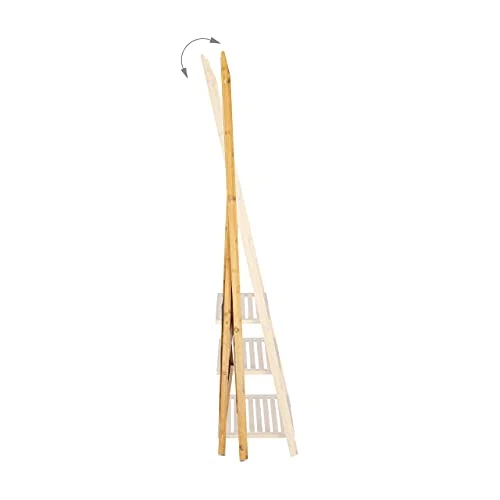 Relaxdays Handtuchhalter Bambus, Holz-Kleiderständer faltbar, 3 Ablagen, 3 Stangen, 4 Haken, HBT: 152 x 53 x 31cm, Natur