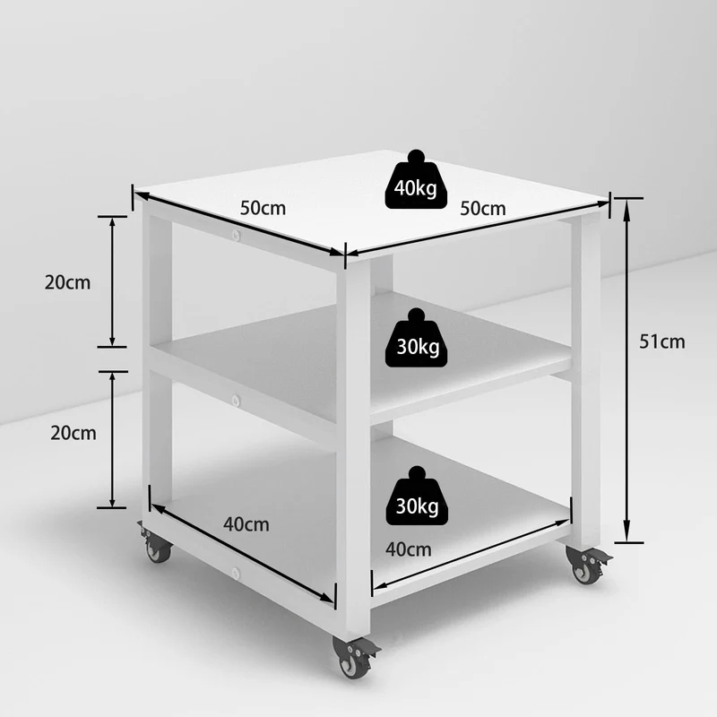 PUNCIA 3-Ebenen Druckertisch mit Rollen Druckerständer 50 x 50 x 50 cm