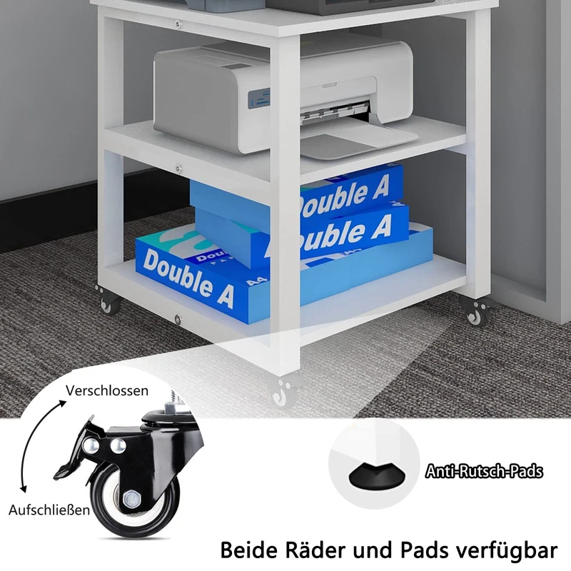 PUNCIA 3-Ebenen Druckertisch mit Rollen Druckerständer 50 x 50 x 50 cm