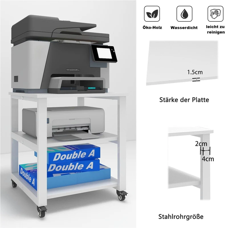PUNCIA 3-Ebenen Druckertisch mit Rollen Druckerständer 50 x 50 x 50 cm