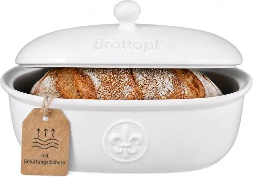 Brottopf in weiss - Brotkasten - oval - Steingut mit Belüftung