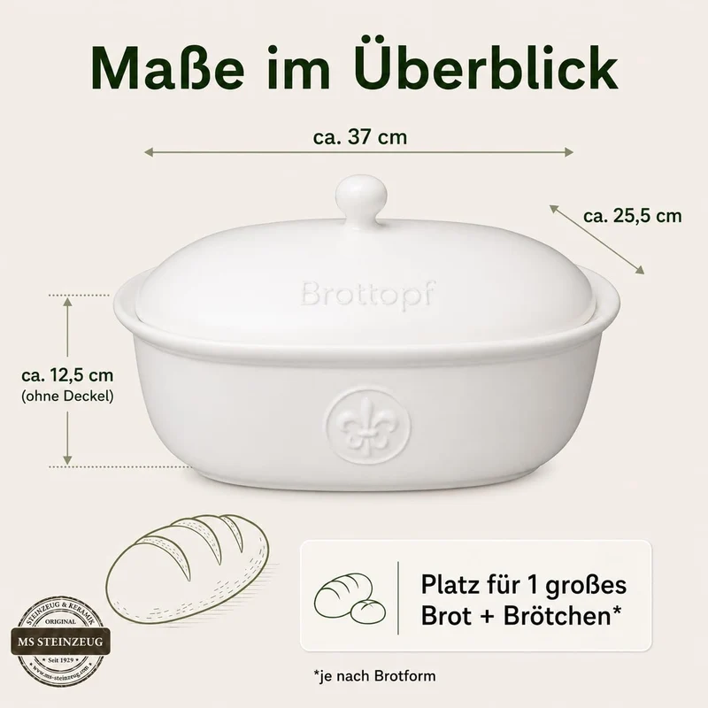 Brottopf in weiss - Brotkasten - oval - Steingut mit Belüftung