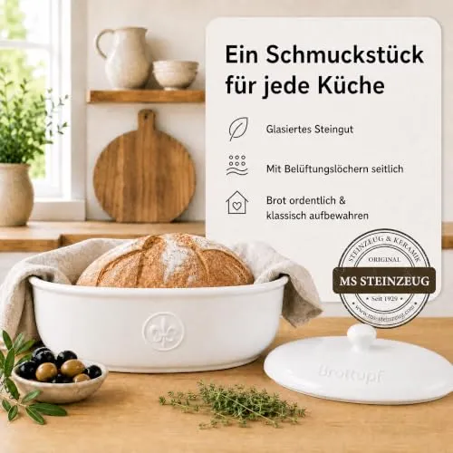 Brottopf in weiss - Brotkasten - oval - Steingut mit Belüftung