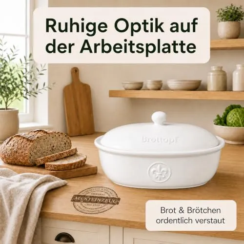 Brottopf in weiss - Brotkasten - oval - Steingut mit Belüftung