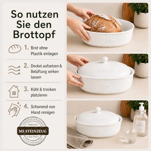 Brottopf in weiss - Brotkasten - oval - Steingut mit Belüftung