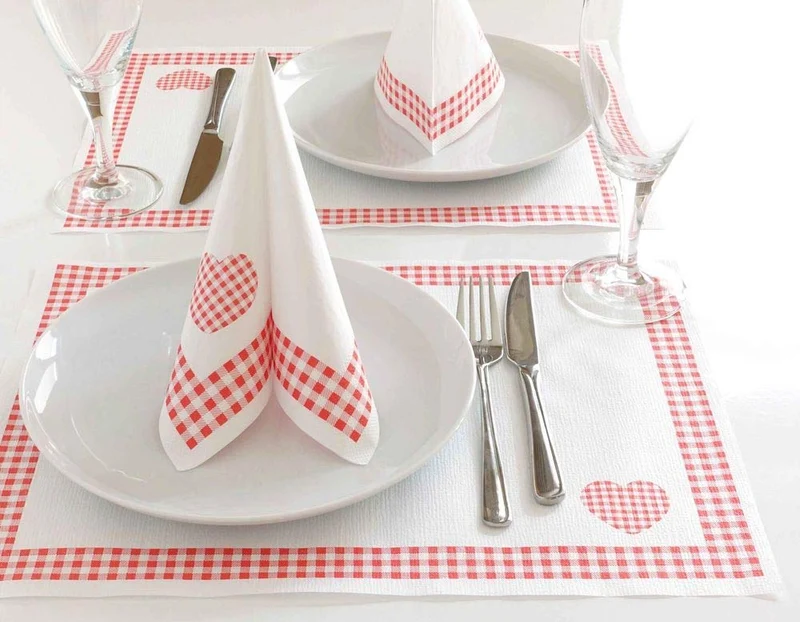 Tischsets 30x40 cm – 100 Stück – Landhaus Stil Rot – Einweg Platzsets aus Papier – Deko Tischunterlagen für Gastronomie, Hochzeit, Feier & Alltag