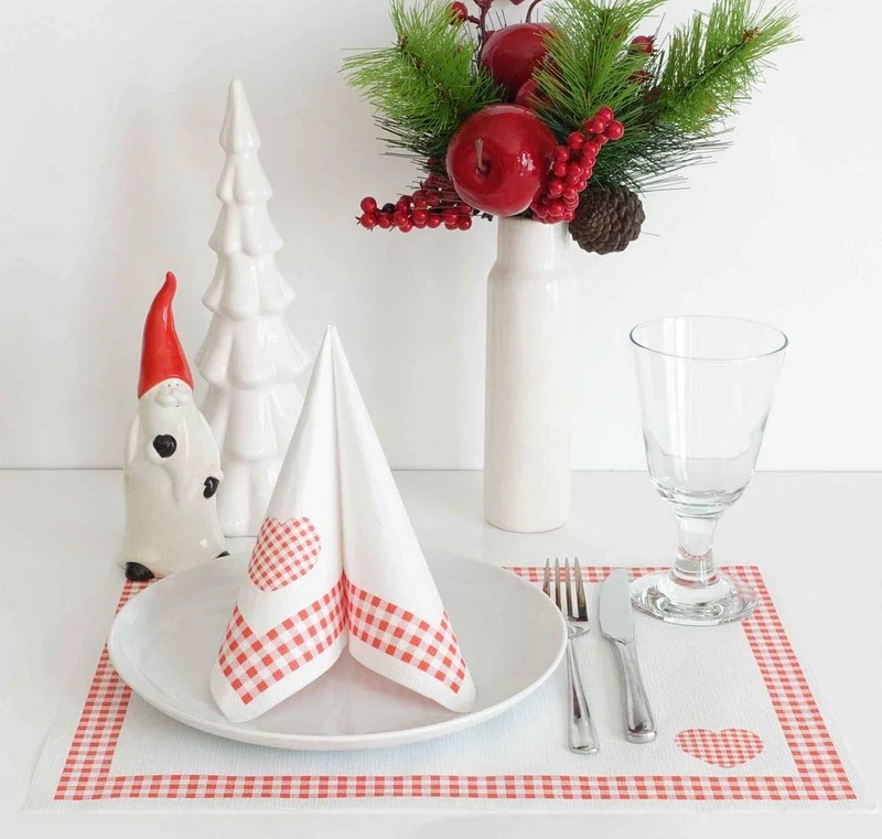Tischsets 30x40 cm – 100 Stück – Landhaus Stil Rot – Einweg Platzsets aus Papier – Deko Tischunterlagen für Gastronomie, Hochzeit, Feier & Alltag