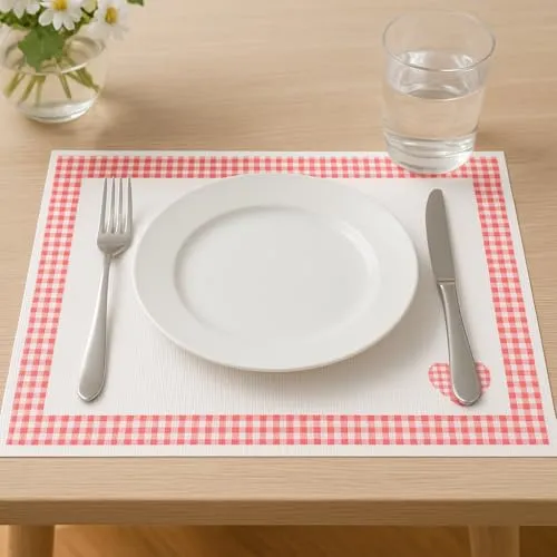 Tischsets 30x40 cm – 100 Stück – Landhaus Stil Rot – Einweg Platzsets aus Papier – Deko Tischunterlagen für Gastronomie, Hochzeit, Feier & Alltag