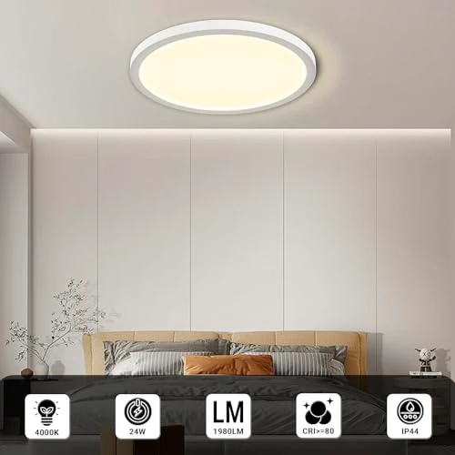LQWELL LED Deckenleuchte IP44 Badlampe Rund Flach 18W 4000K 1980lm 22cm